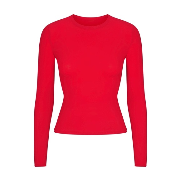 NWT SKIMS Fits Everybody Long Sleeve T-Shirt in CHERRY sz S - RARE - Picture 1 of 6